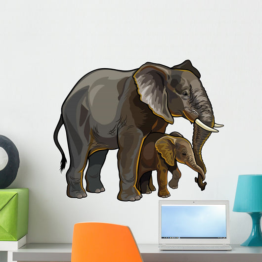 African Elephant with Baby Wall Decal