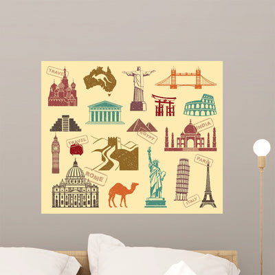 Symbols Travel Wall Decal shown on a wall