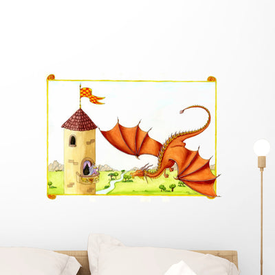 Red Dragon Wall Decal shown on a wall
