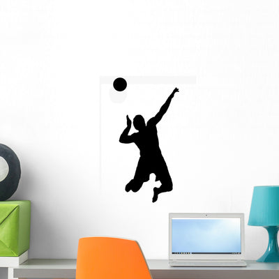 Black Volleyball Sports Silhouette Wall Decal shown on a wall
