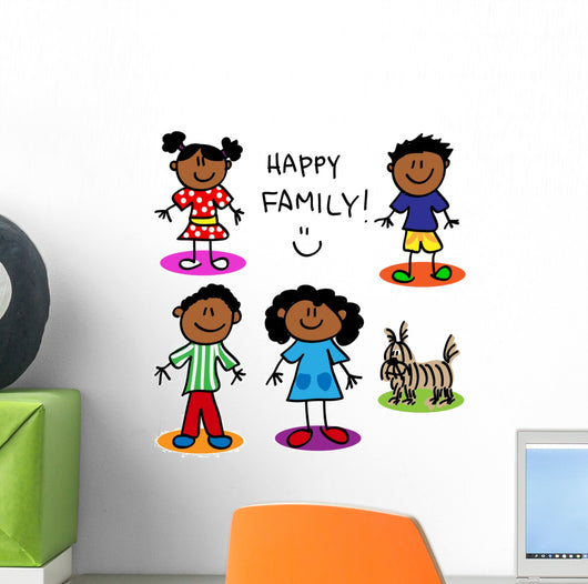 Stick Figure Black Family Wall Decal