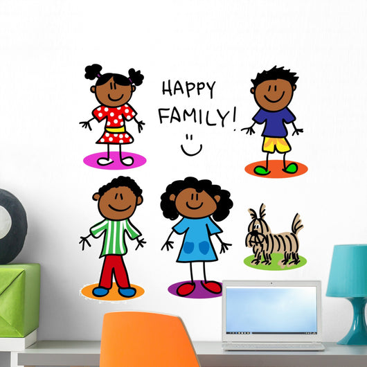 Stick Figure Black Family Wall Decal