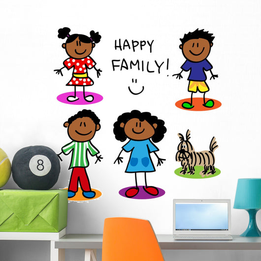 Stick Figure Black Family Wall Decal