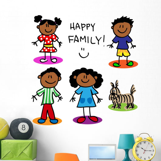 Stick Figure Black Family Wall Decal