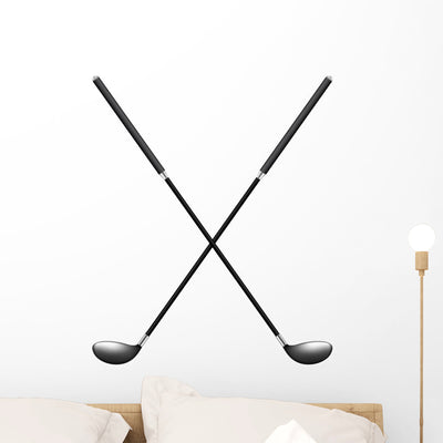 Two Crossed Golf Clubs Wall Decal shown on a wall