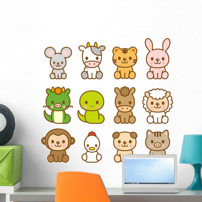 Sweet Zodiac Animals Wall Decal Sticker Set Wall Decal shown on a wall