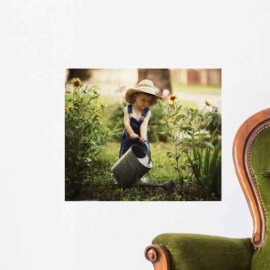 Cute Little Boy Watering Wall Decal