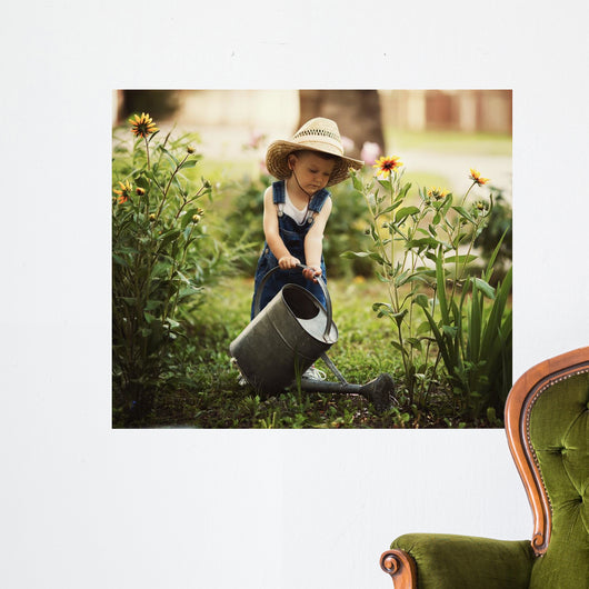 Cute Little Boy Watering Wall Decal