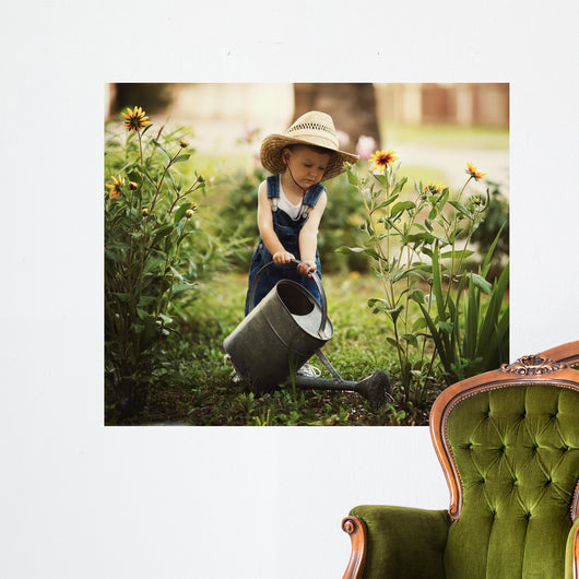 Cute Little Boy Watering Wall Decal