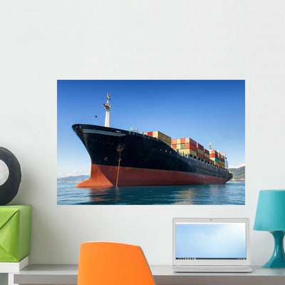Cargo Containers Ship Wall Decal shown on a wall