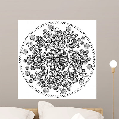 Mandala Pattern with Decorative Wall Decal shown on a wall