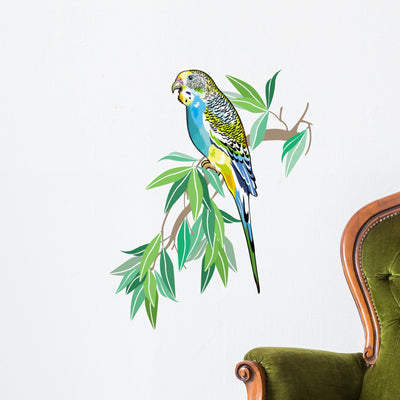 Australian Parakeet Wall Decal shown on a wall