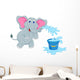 Elephant Blowing Water into Wall Decal