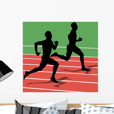 Running Silhouettes Vector Illustration Wall Decal shown on a wall