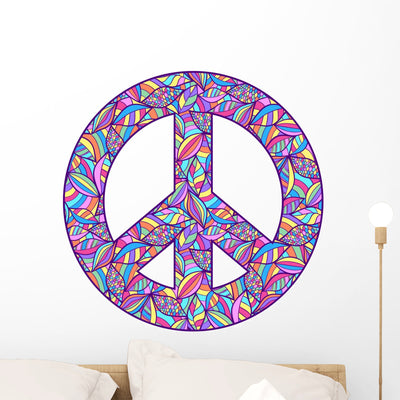 Colorful Peace Symbol Wall Decal shown on a wall