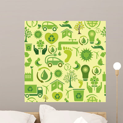 Green Seamless Pattern Wall Decal shown on a wall