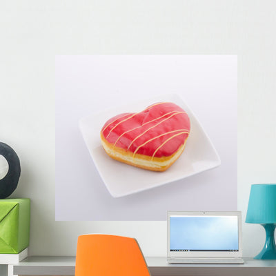 Donut Heart Shaped Pastry Wall Decal shown on a wall