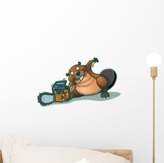 Cute Beaver Starting Chainsaw Wall Decal