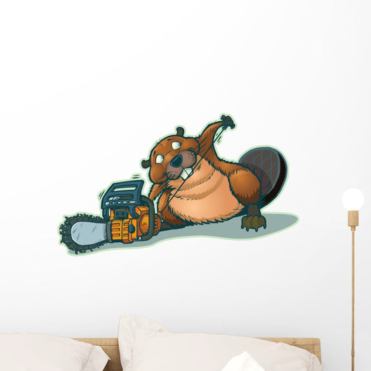 Cute Beaver Starting Chainsaw Wall Decal
