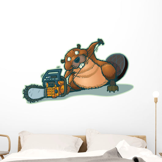 Cute Beaver Starting Chainsaw Wall Decal