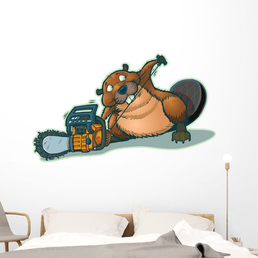 Cute Beaver Starting Chainsaw Wall Decal