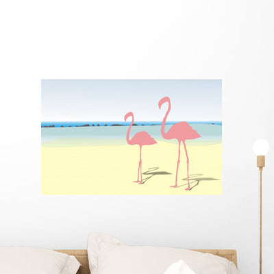 Flamingos Beach Wall Decal shown on a wall