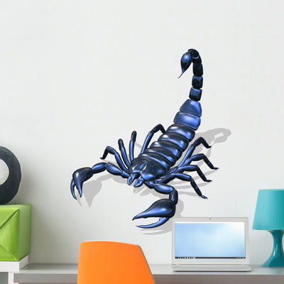 Blue Metallic Scorpion Wall Decal shown on a wall