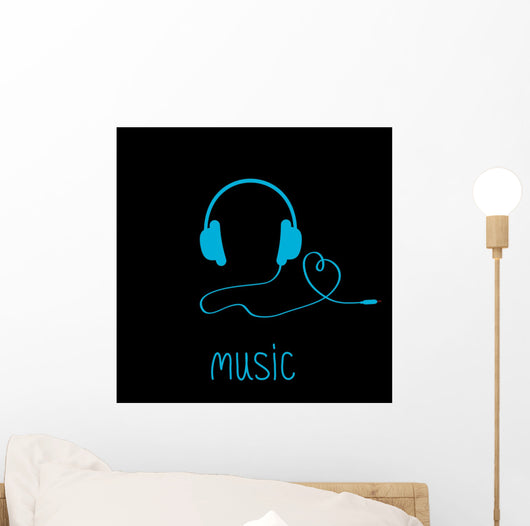 Blue Headphones with Cord Wall Decal