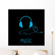 Blue Headphones with Cord Wall Decal