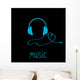 Blue Headphones with Cord Wall Decal