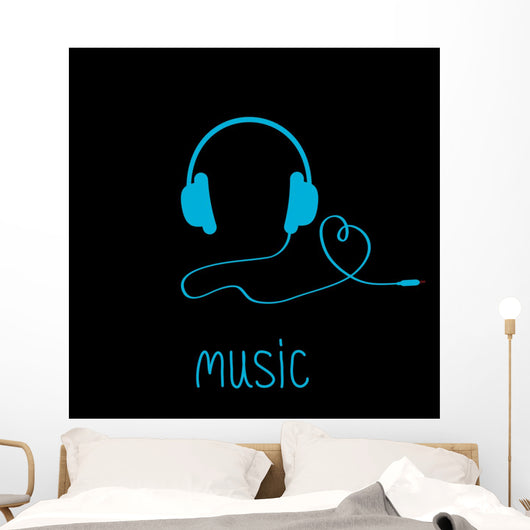 Blue Headphones with Cord Wall Decal