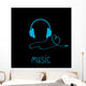 Blue Headphones with Cord Wall Decal