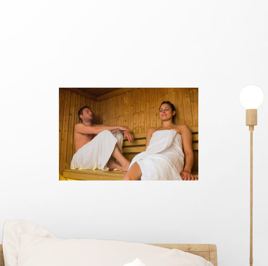 Happy Couple Relaxing Sauna Wall Decal