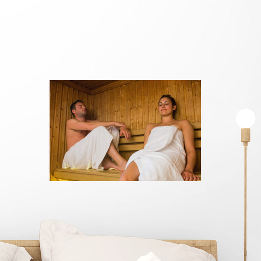 Happy Couple Relaxing Sauna Wall Decal