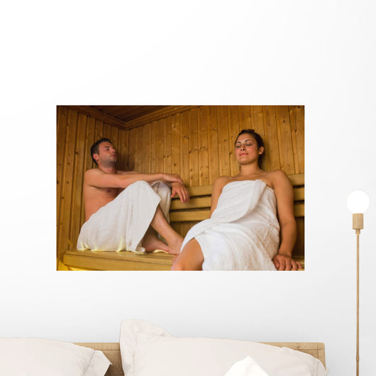 Happy Couple Relaxing Sauna Wall Decal