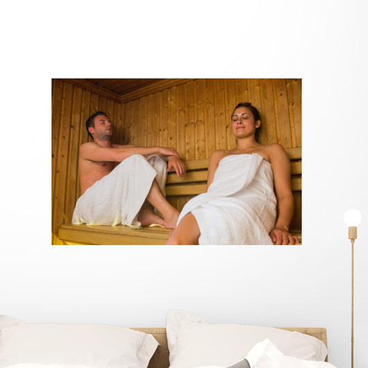 Happy Couple Relaxing Sauna Wall Decal