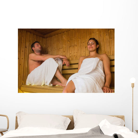 Happy Couple Relaxing Sauna Wall Decal