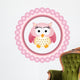 Pink Owl round Label Wall Decal