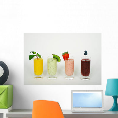 Four Colorful Smoothies Wall Decal shown on a wall