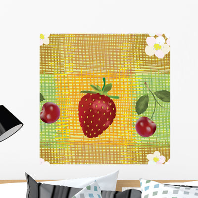 Seamless Pattern with Strawberry Wall Decal shown on a wall