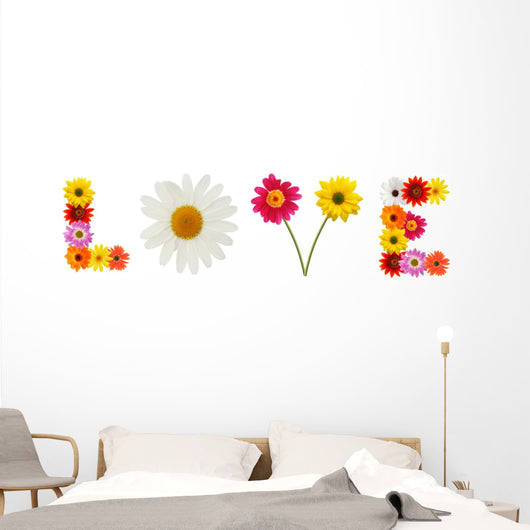 Colorful Daisies Word Love Wall Decal