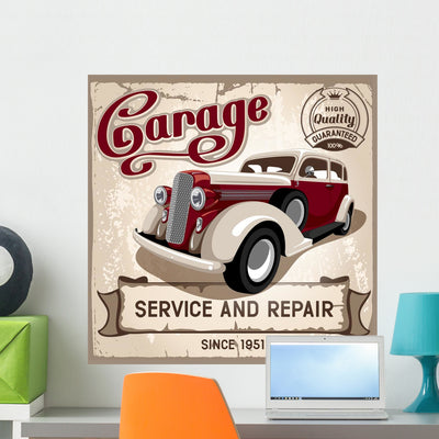 Auto Service Wall Decal shown on a wall