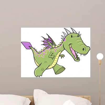 Cute Dragon Vector Illustration Wall Decal shown on a wall