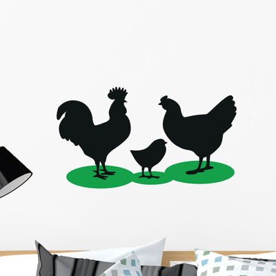 Silhouettes Rooster Hen and Wall Decal shown on a wall