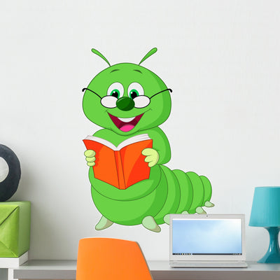 Caterpillar Reading Book Wall Decal shown on a wall