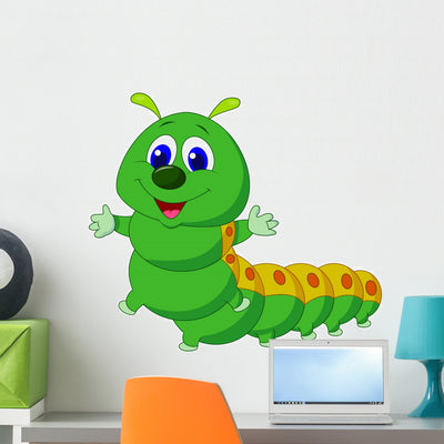 Cute Caterpillar Cartoon Wall Decal Design 1 shown on a wall