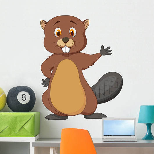 Cute Beaver Cartoon Waving Wall Decal