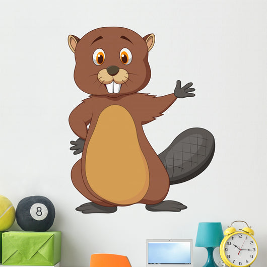 Cute Beaver Cartoon Waving Wall Decal