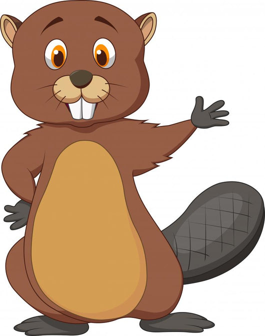 Cute Beaver Cartoon Waving Wall Decal