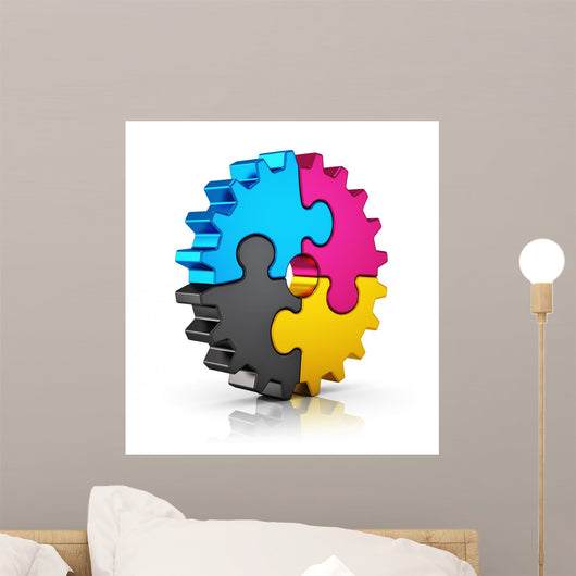 Cmyk Puzzle Gear Wall Decal